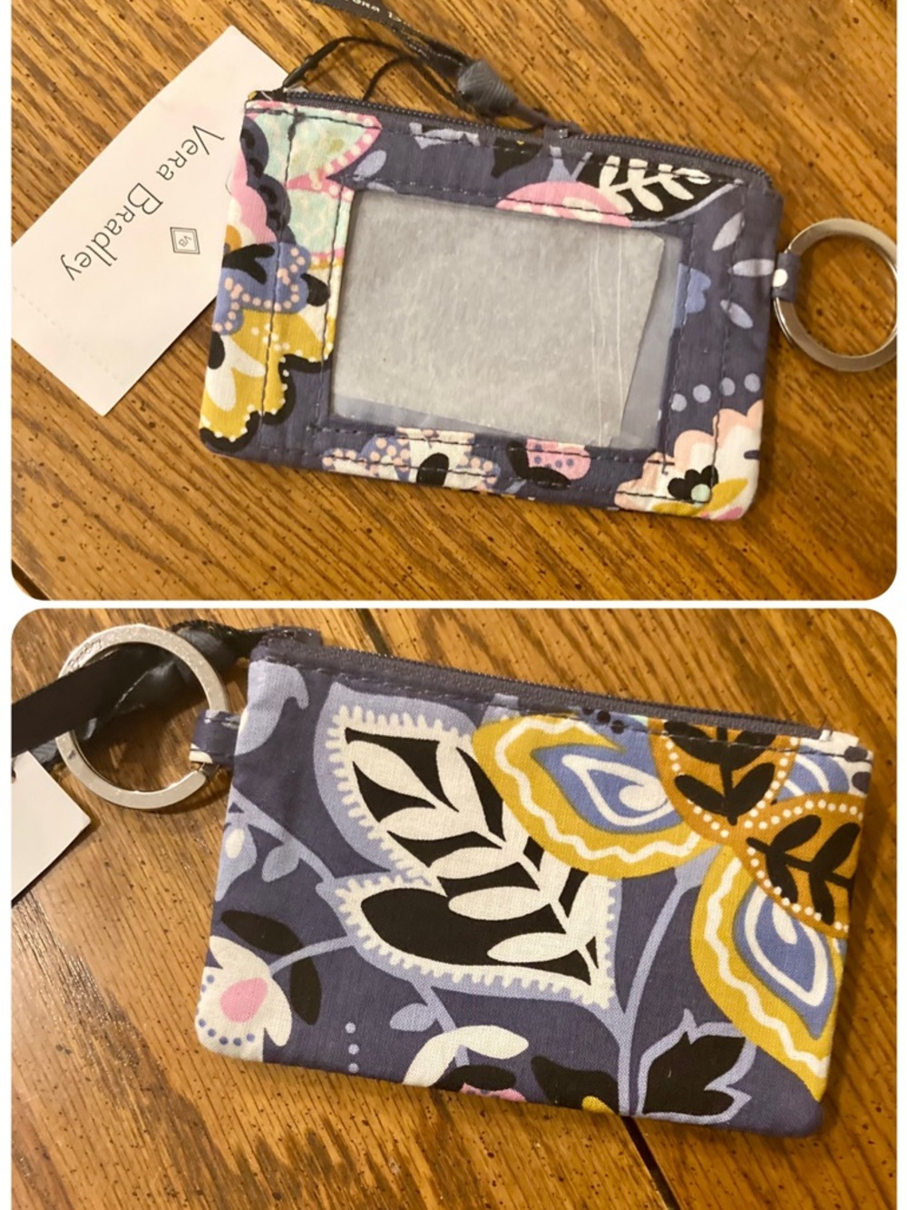 Vera Bradley Zip ID Card Case Keyring Charmont Meadow NWT
